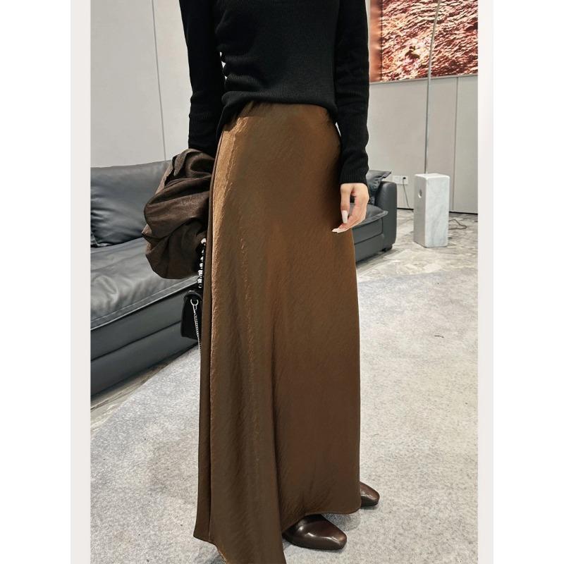 Acetate Satin Fishtail Skirt Femininity Simple Drape Thin Buttocks a Word Medium and Long Skirt
