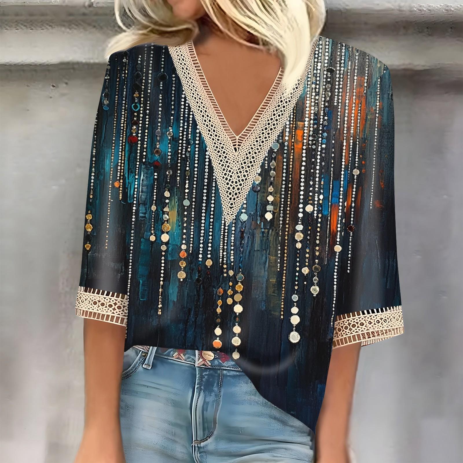 

Женский кружевной топ с винтажным принтом и рукавами три четверти XL чёрный