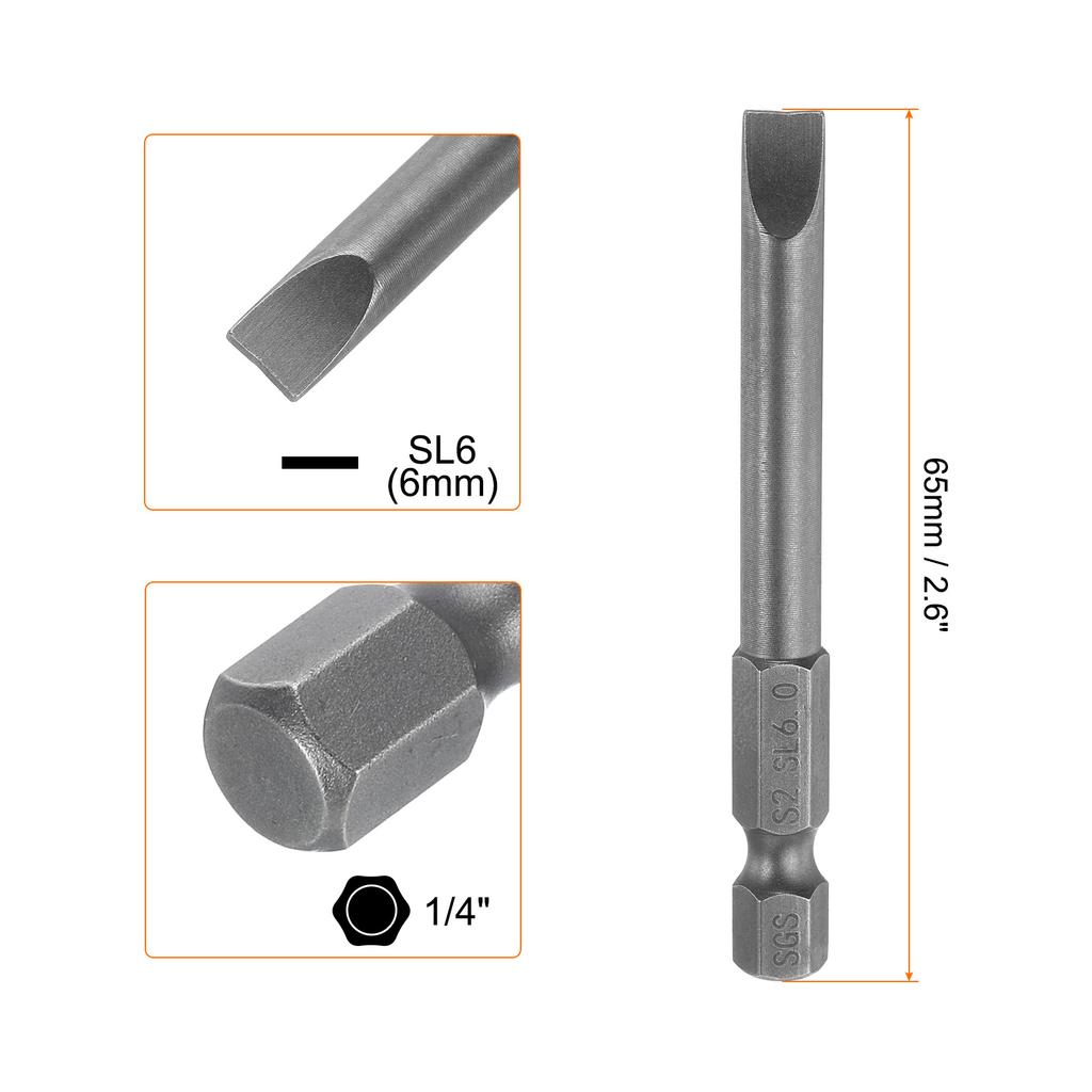 1/5/10pcs Magnetic Slotted Screwdriver Bits SL2 SL3 SL4 SL5 SL6 S2 Flat Head Screwdriver Bit 1/4" Hex Shank Screw Driver Bits