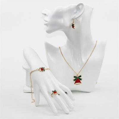 4 pièces/ensemble pendentif élan couleur vive collier boucles d'oreilles bague Bracelet ensemble alliage rouge chapeau de noël lune pendentif ensemble de bijoux accessoire de bijoux