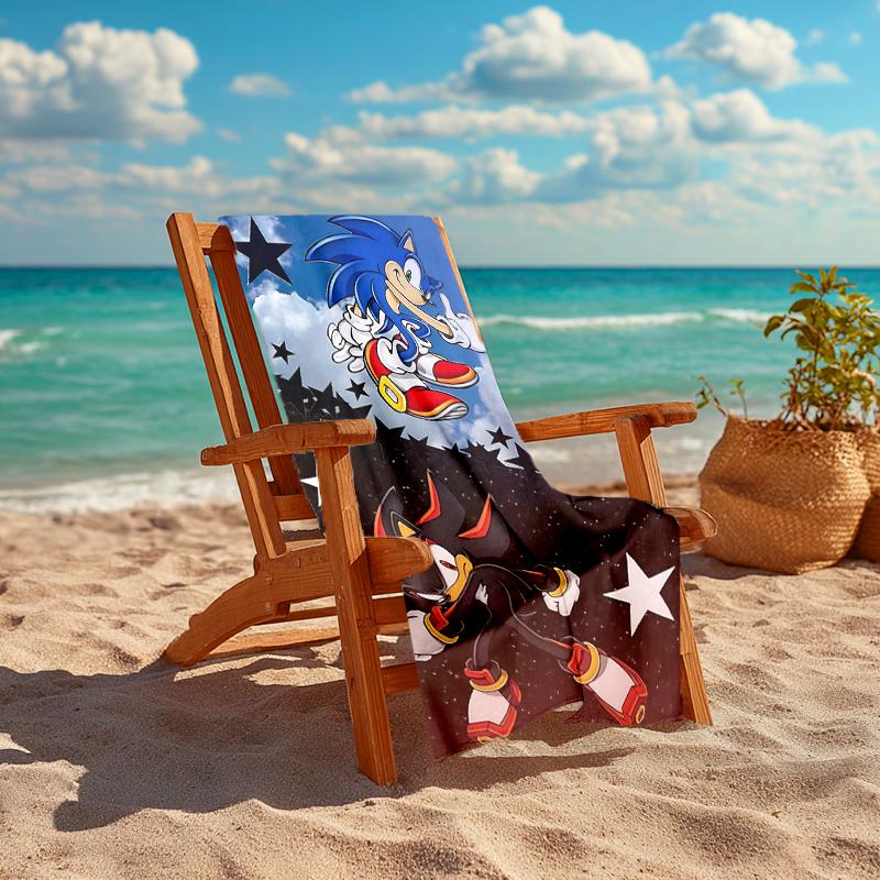 1Pc Sonic Shadow Stars Beach Towel, Quick Dry, Multi-Use for Beach Pool Gym Yoga Home Travel, Christmas, Halloween, Xmas Gift M929164