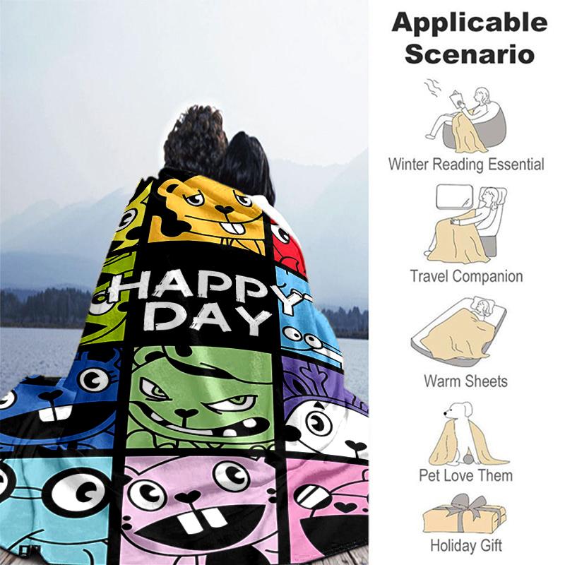 1pc Blanket Happy Tree Friends2 Print Design, Lightweight Blanket for Sofa, Bed- Soft &Warm, Gift for All Seasons like Christmas, Halloween