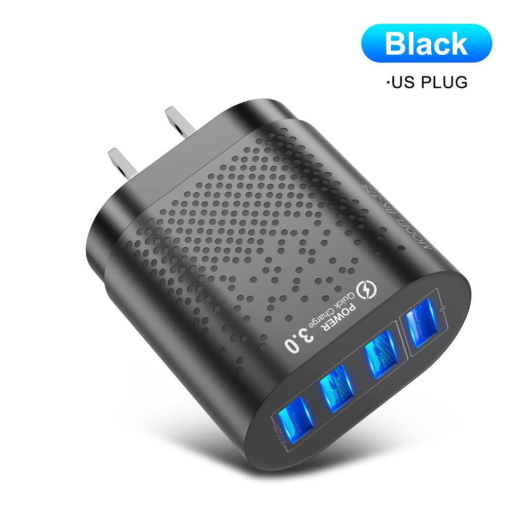 VAORLO 3A Charging Port Fast Charger 4 USB Port LED Light Quickly Charge EU US Plug 48W Charging