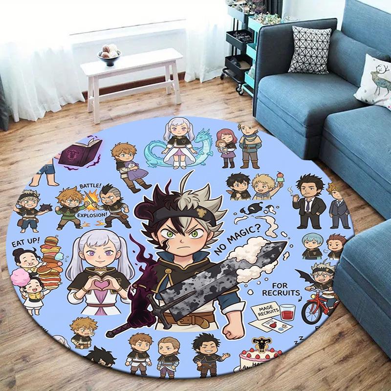 Black Clover Round Area Rug Carpet Rug For Living Room Bedroom Sofa Playroom Decor Nonslip Floor Mat