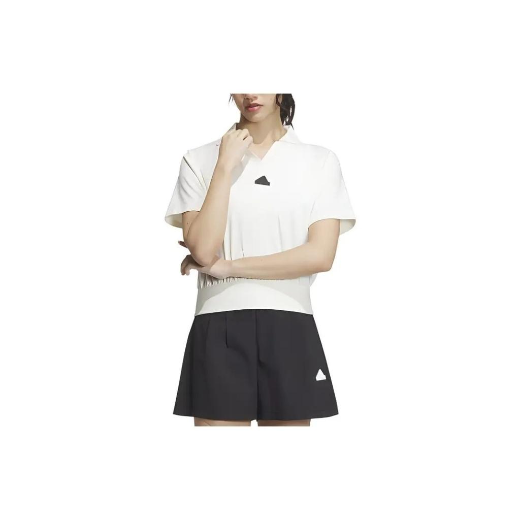 adidas Logo Breathable Short-sleeved Polo Shirt for Women, White