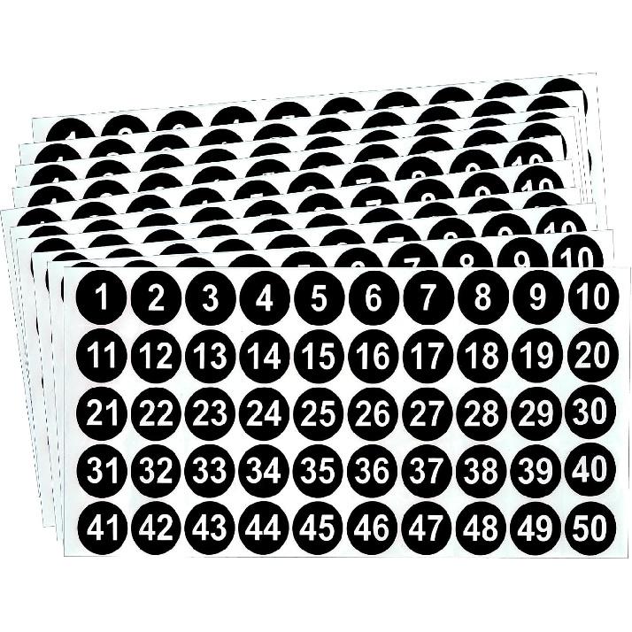 Consecutive Number Labels 1-50, 10 Sheets Round Decals, 1 Inch Small Stickers fo