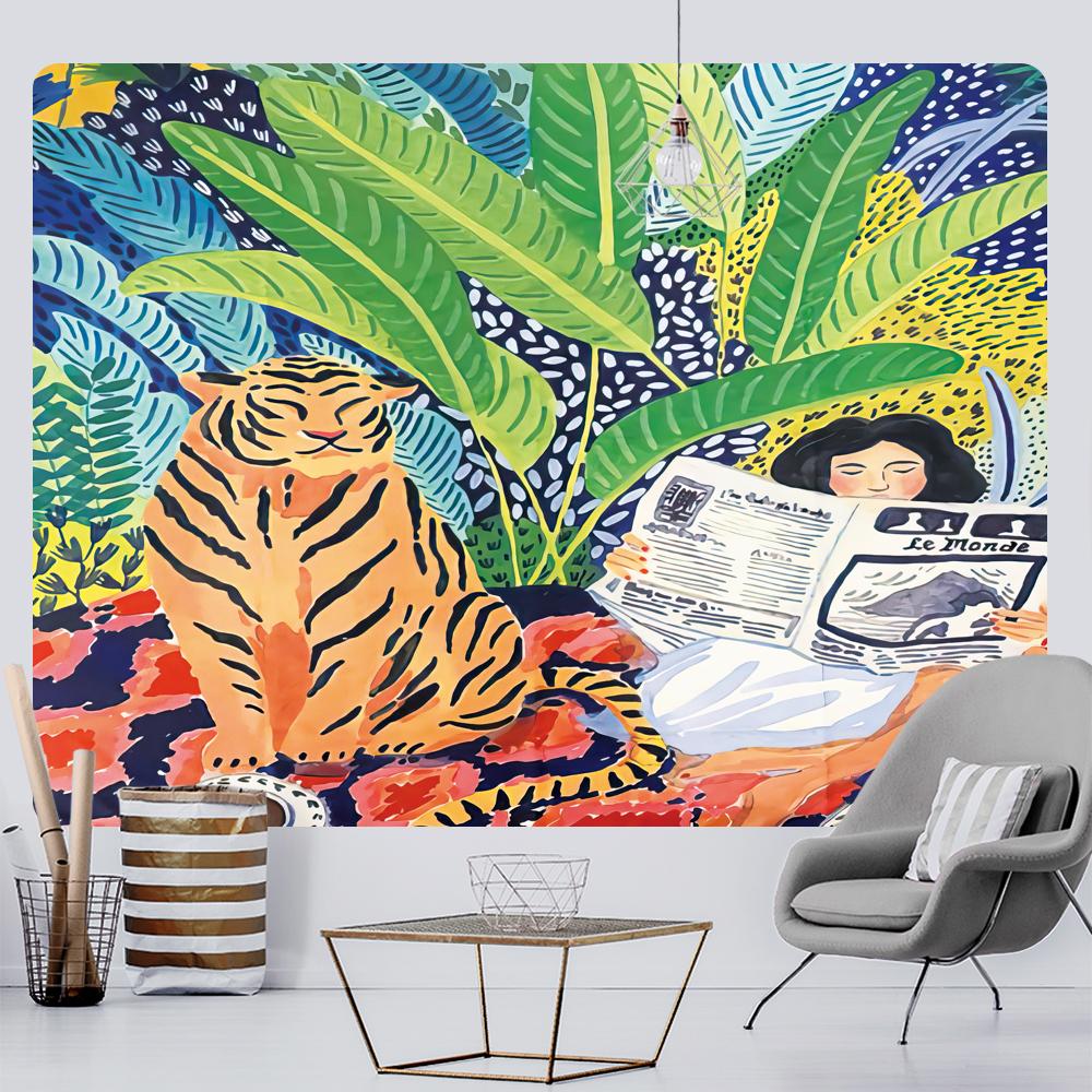 

Girl Tiger Simple Home Decoration Art Tapestry Hippie Bohemian Decoration Yoga Mat Sofa Blanket Sheets 95x70cm