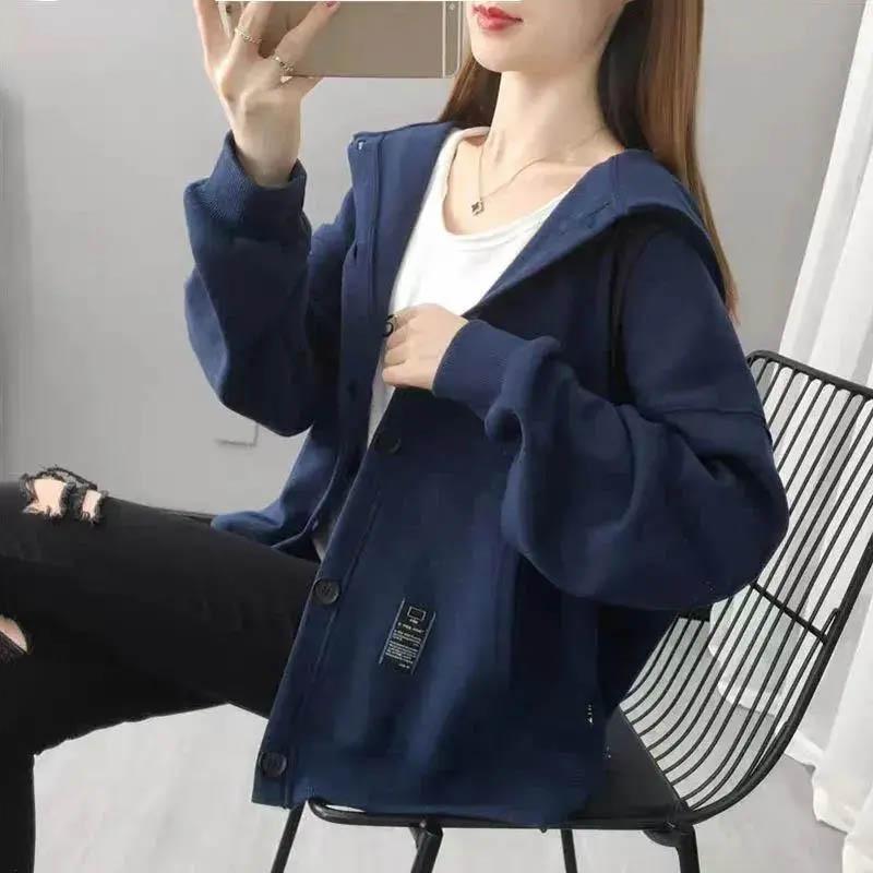 Hooded Sweatshirt Jacket Women Cotton Winter Casual Loose Versatile Hooded Cardigan Coat Tops