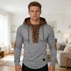 Herrtröja med huva, snörning, lapptäcke, långärmad, plisserad, casual, sport, skoltröja, streetwear