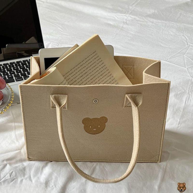 

Home Small Felt Bear Handheld Storage Bag for Office Workers, Girls Versatile Daily Handbag, Holiday Gift Bag