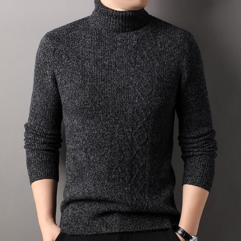 Hengyuanxiang Men s Pure Wool Thickened Reversible Turtleneck Jacquard Sweater M (90-120 lbs)