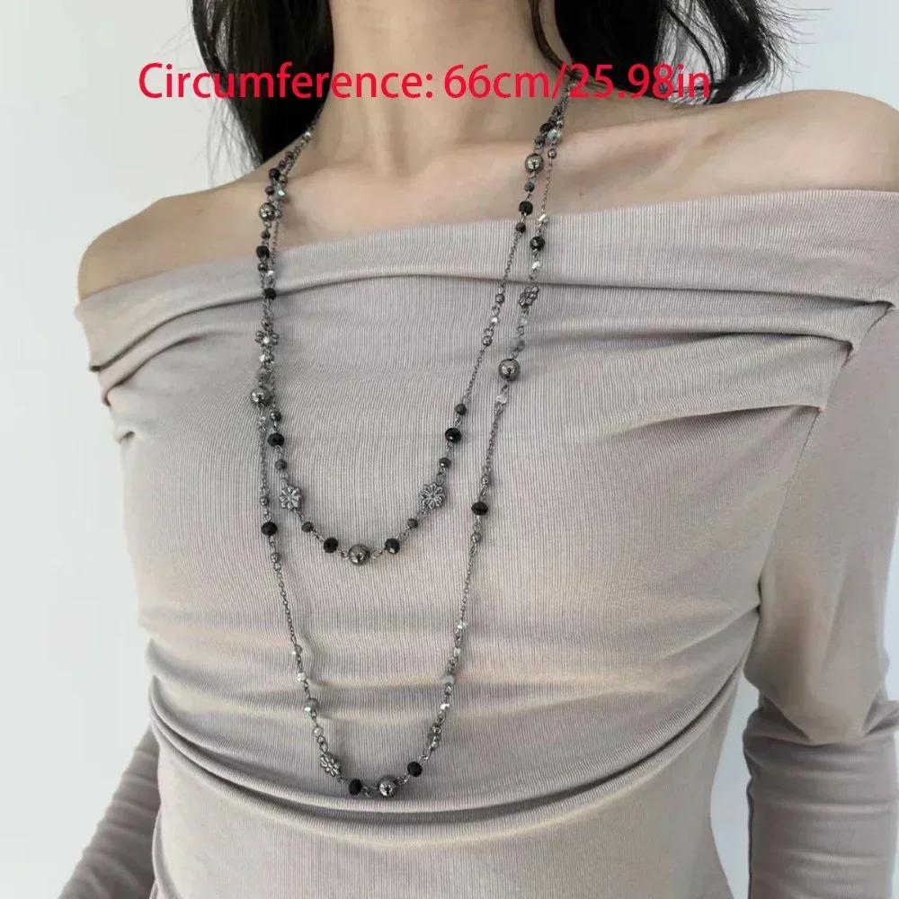 New Alloy Pentagram Star Pendant Silver Color Punk Long Chain Necklace Double Layer Y2K Style Choker