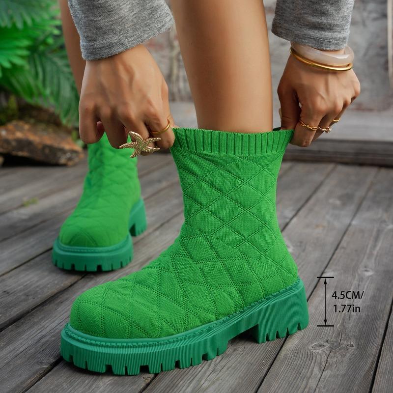 Stivaletti Sock con Tacco a Blocco Autunno Nuovi Punta Tonda Piattaforma Manica Suola Morbida Antiscivolo Resistenti all'Usura Stivaletti