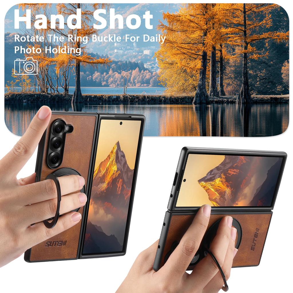 Higth Quality Business Sle Bla 360° Rotating Stand Phone Case for Samsung Galaxy Z Fold 7 6 5 Leather Magnetic Protect Cover