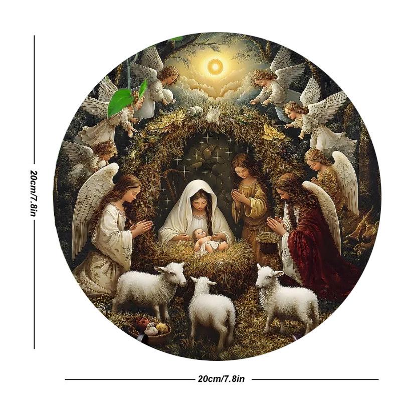 Round Wood Nativity Scene Wall Art Sign, Perfect for Living Room, Bedroom, Cafe Decor, Festive Holiday Decoration, for Door, Wall, Home Farmhouse
