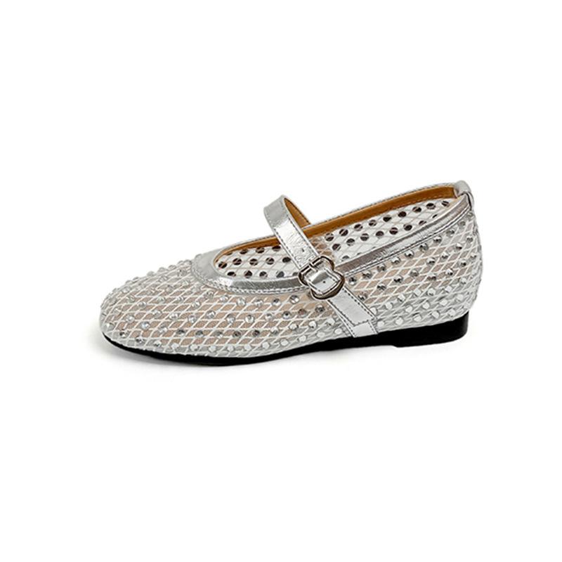 French mesh breathable rhinestone Mary Jane single shoes summer new soft-soled shallow mouth inner height-increasing ballet shoes