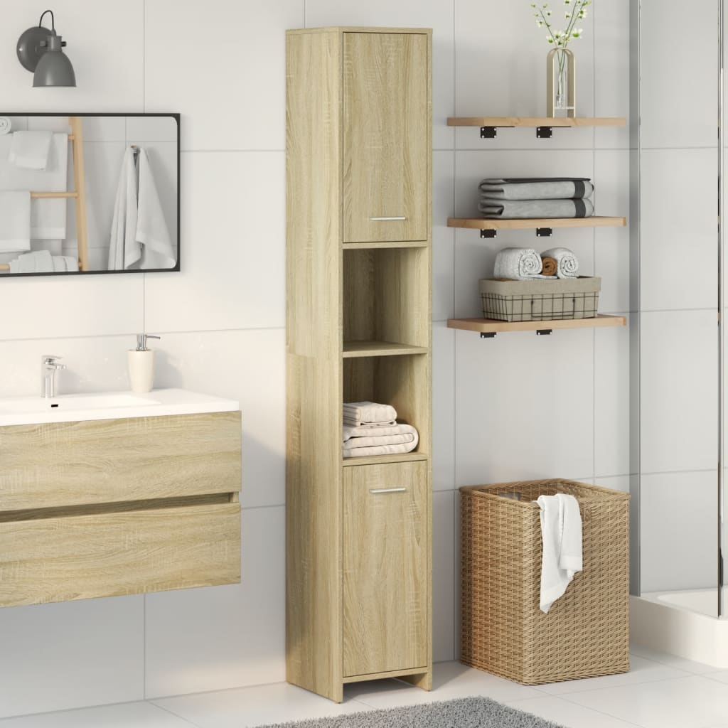 Bathroom Cabinet Sonoma Oak Finish 30 X 30 X 183.5 Cm Particleboard