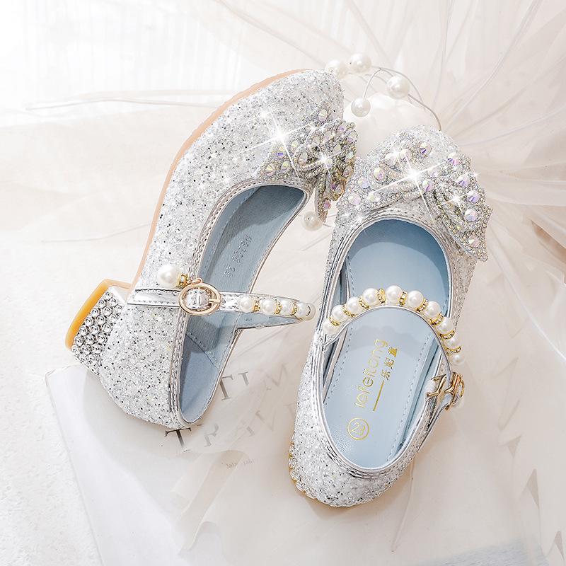 Girls' Pink Rhinestone High Heels - Elsa Princess Fashion Show Shoes, Spring/Autumn Style