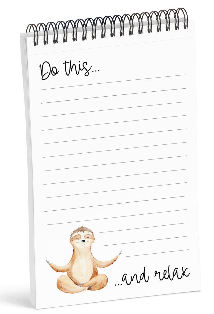 Inkdotpot To Do List Notepad – 6” X 9” Paper Stationery, Sloth Spiral Notepad Daily Checklist-(50 Sheets)