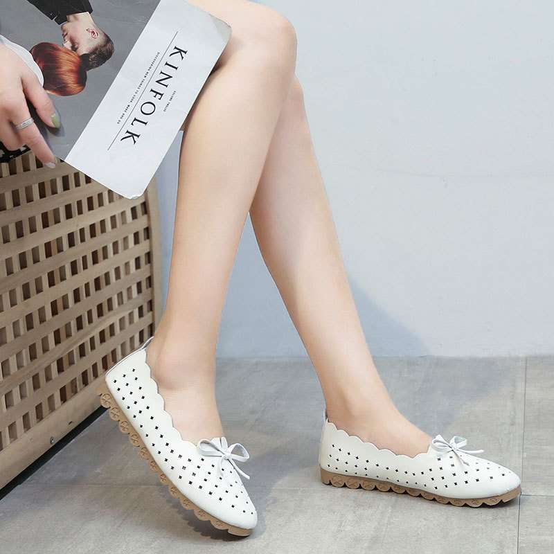 Doudou Shoes Female Mother Shoes Spring and Autumn Flat-bottomed Casual Single Shoes One Pedal Lazy Shoes White Nurse Shoes