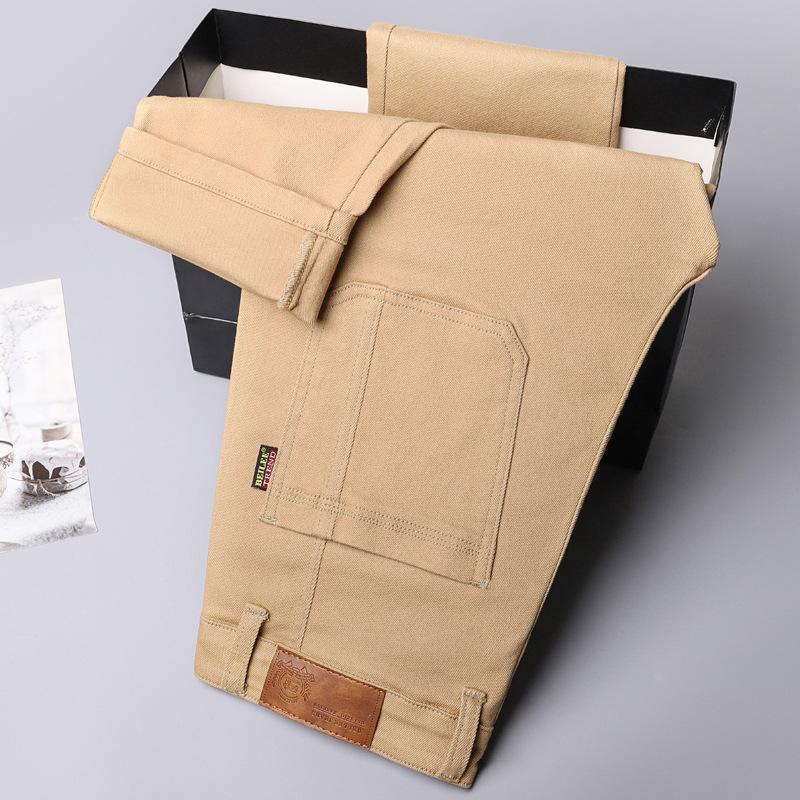 Men's White Six-pocket Stretch Jeans Men's Spring and Summer Trend Straight Slim Multi-pocket Colour Trousers