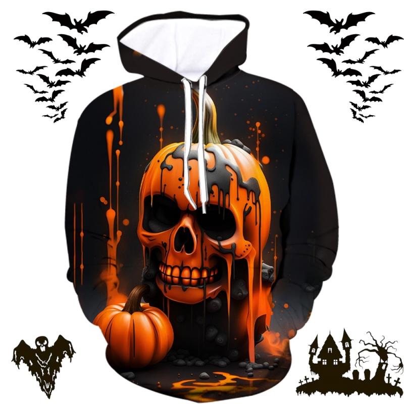 3D Print Halloween Bat Hoodie For Men Women Pumpkin Skull Pattern Long Sleeves Casual Sweatshirt Harajuku Loose Pullover Hoodies
