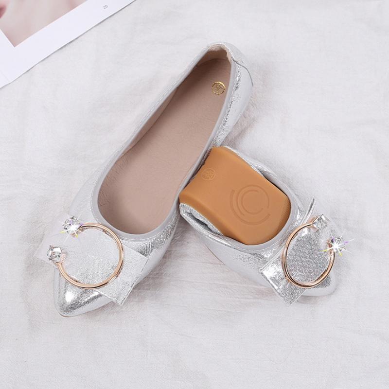 Women Foldable Ballet Flats Portable Travel Fold up Shoes Woman Round Toe Bowknot Slip On Casual Shoes for Spring Autumn WSH2476