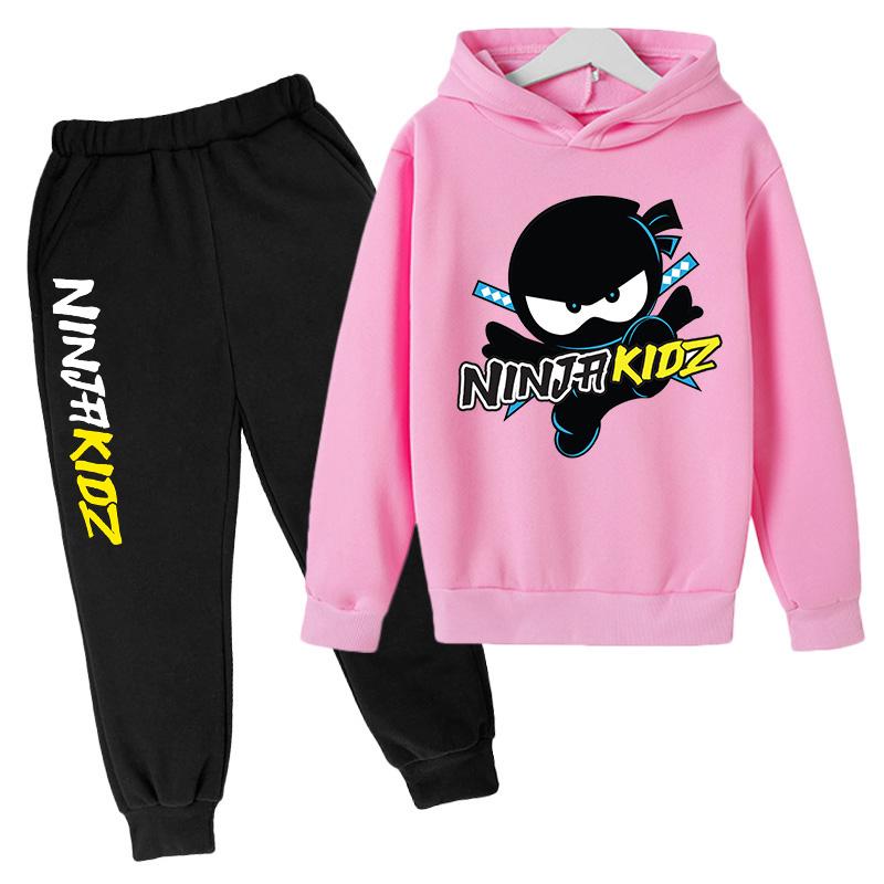 

MINISO Hooded sweatshirts for boys and hoodies for girls NINJA KIDZ Kids Casual pullover Spring and fall kids hoodies and sweatpants Two-piece set 160