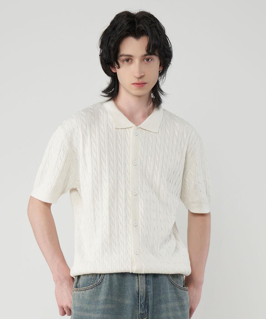 UNTAPPED STUDIO [2Pack] Washable Cool Cotton Cable Short Sleeve Collared Button Knit 3 Colors