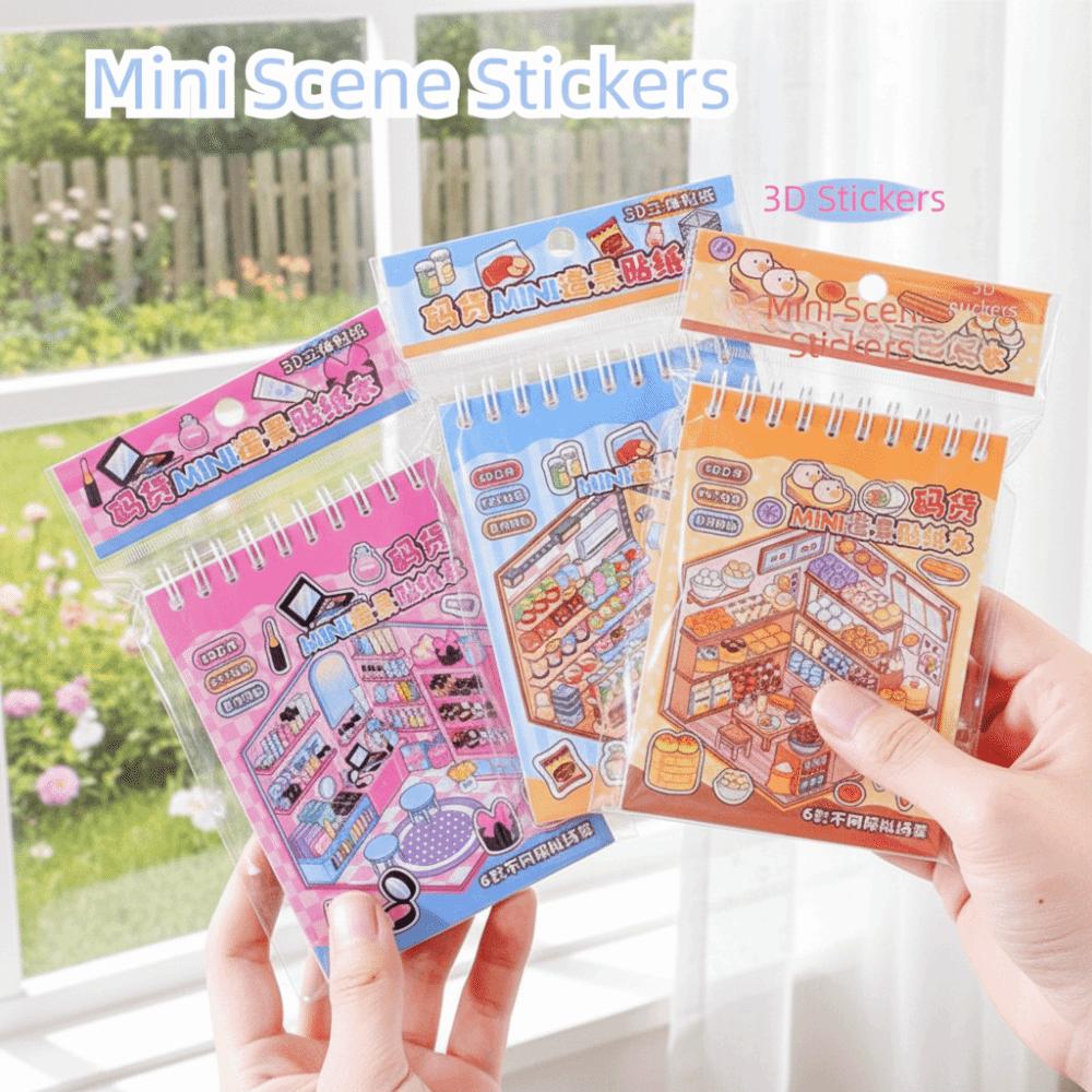 Decorative 3D Landscape Sticker Book Cartoon DIY Cabin Scene Sticker Miniature Scene Collage  Toy