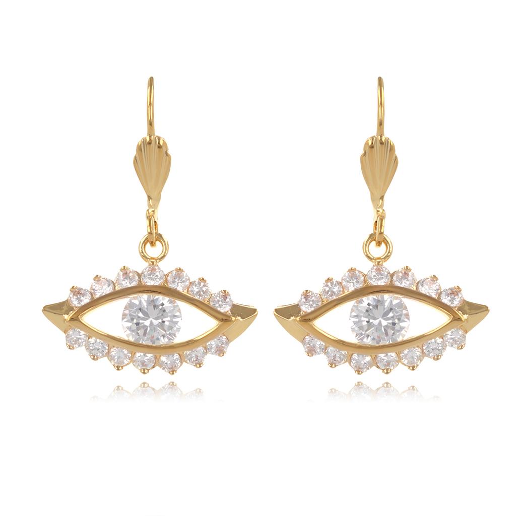 Les Trésors De Lily [R3475] - Gold Plated 'Eye of Fatma' Sleepers - 22x11 Mm