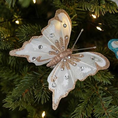 6pcs Plastic Artificial Butterfly Decoration Champagne Silver Blue Pink DIY Christmas Glitter Butterfly Hanging Ornament