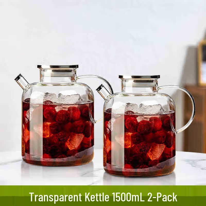 ZISIZ 1500ml Glass Cold Water Pitcher (2-Pack) with Transparent Handle