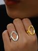 Edelstahl 18K Goldbeschichtet Offene Ovale Ringe für Damen, Tägliches Tragen für Damen, Wasserdicht Zirkon, Einfacher Modischer Geometrischer Stil