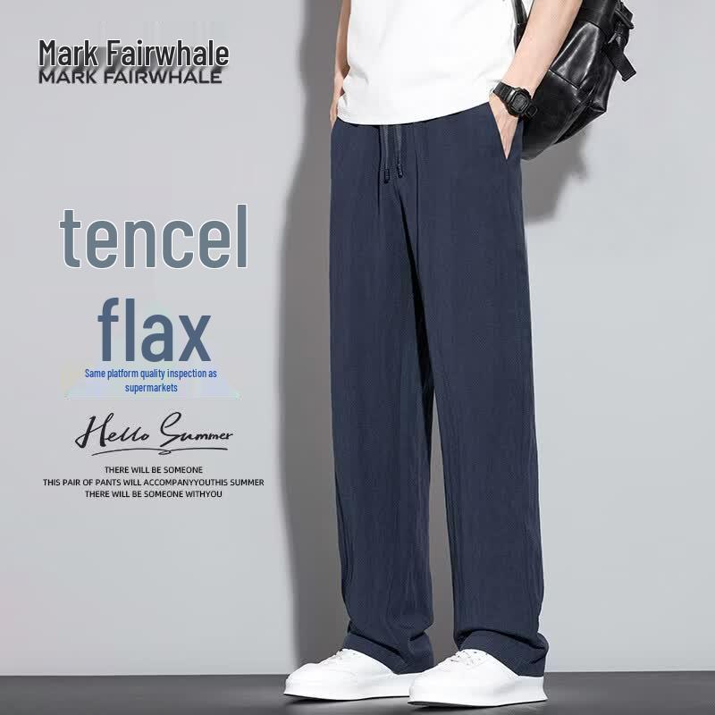 MARK FAIRWHALE Men's Summer Quick-Dry Breathable Tencel Linen Straight-Leg Casual Pants