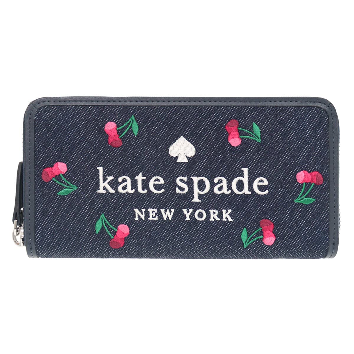 

Kate Spade Wallet K6151 Blue Multicolor Ella Cherry Embroidered Denim Logo Large Continental Round Zip Wallet [Kate Spade] (Long Wallet) Women s