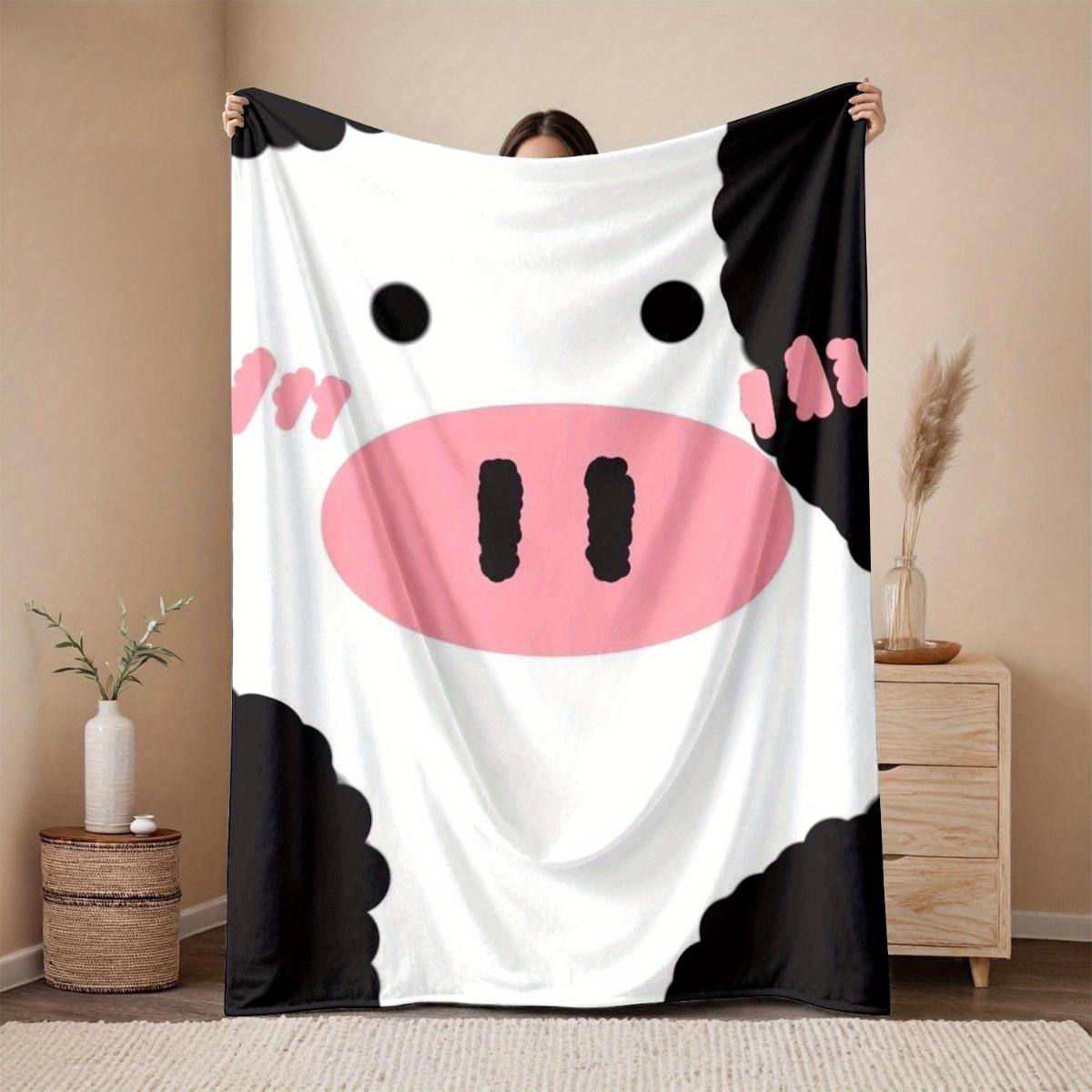 Cartoon Cow Print Flannel Blanket - for bed, sofa, office, travel, gift, decoration, cozy and warm, Christmas 130x150cm
