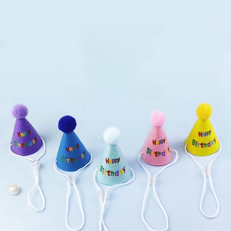 Pet Birthday Hat Drool Towel Set Cute Creative Design Letter Embroidery Holiday Cat and Dog Accessories Scarf Elastic Rope
