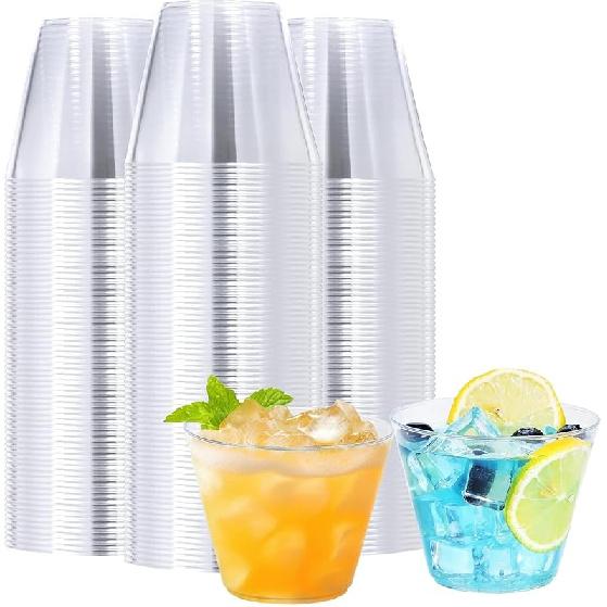 100 Pack 9 oz Clear Plastic Cups, Plastic Wine Cups for Cocktail Party, Polystyrene Hard Cup with Higher Heat Resistance(9oz 100count)