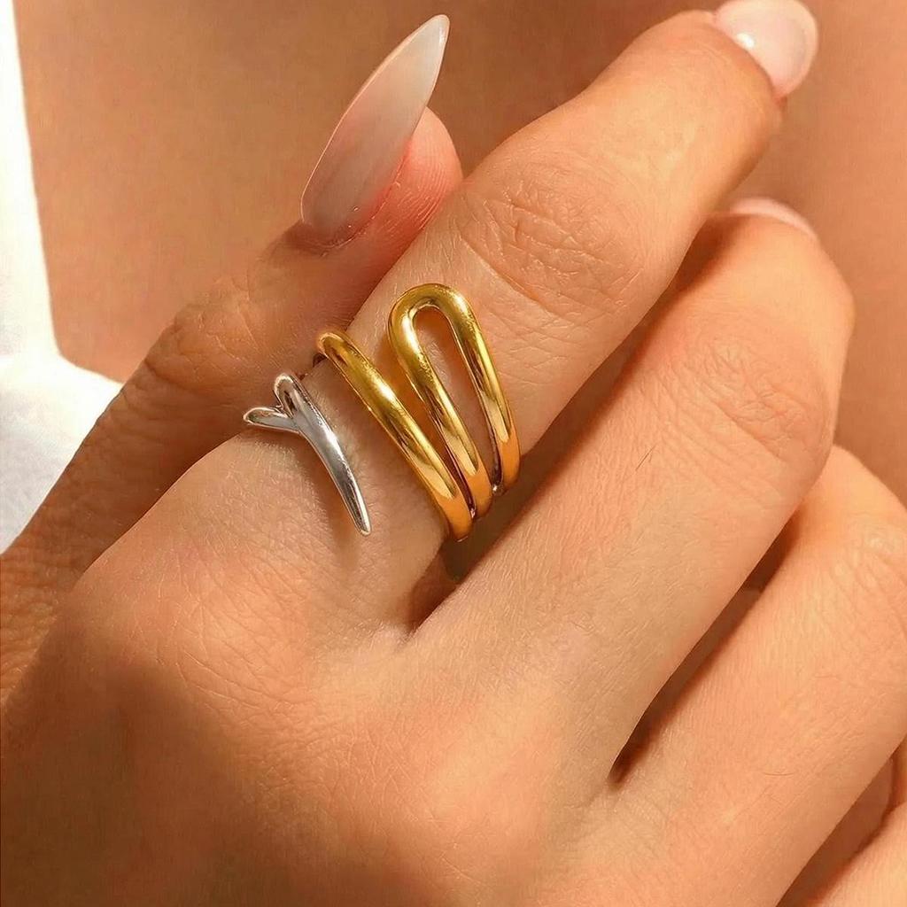 Cross-Border Artistic Irregular Line Design Stainless Steel Adjustable Index Finger Ring