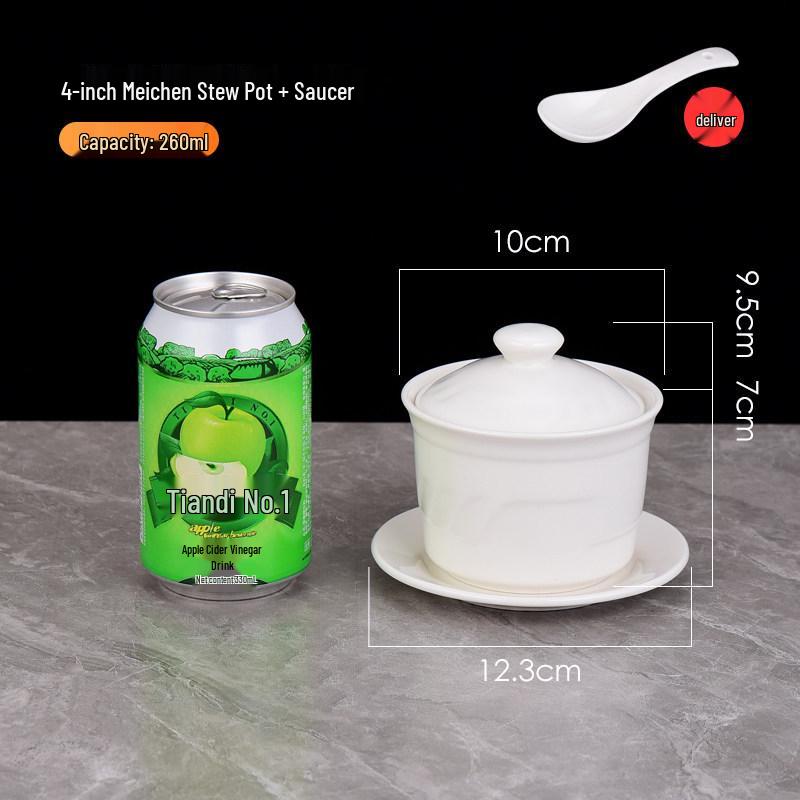 Pure White Ceramic Water-Bath Stew Pot with Gold Rim - Hotel & Commercial Grade, Ideal for Chinese Shaxian, Bird's Nest, and Steam Egg Dishes.