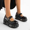 Punk Platform Mary Jane Shoe for Women Black Patent Leather Wedge Heel Loafers Woman Thick Sole Rivet Buckle Gothic Lolita Shoes