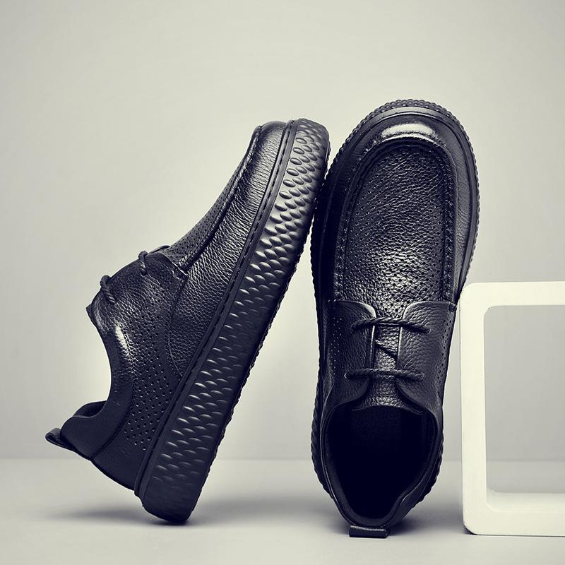 Loafers men's shoes 2025 summer one-pedal casual leather shoes men's leather breathable thick-soled comfortable Doudou shoes men