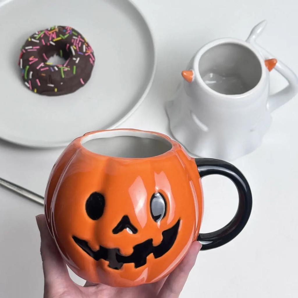 Halloween Cute Funny Little Ghost Water Mug Embossed Ceramic Cup Design Sense Minority Creative Pumpkin Cups