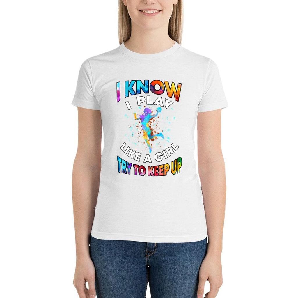 Handball - Wie ein Mädchen Aquarell T-Shirt Kurzarm T-Shirt Damenbluse Anime Kleidung Oberteile für Frauen