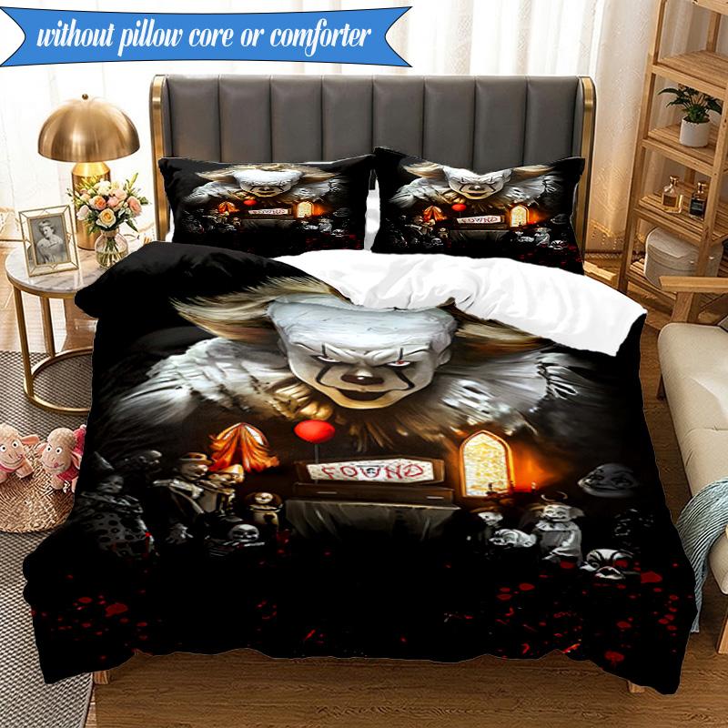 Scary Clown Horror 3pcs K-pop Music Group Bedding set,Ideal for Bedroom, Dormitory,Including Duvet Cover And 2pcs Pillowcases,Fan Gifts