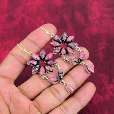 Rhodonite Earrings Gemstone Jewelry, 925 Solid Sterling Silver Handmade Earrings, Latest Design Jewelry