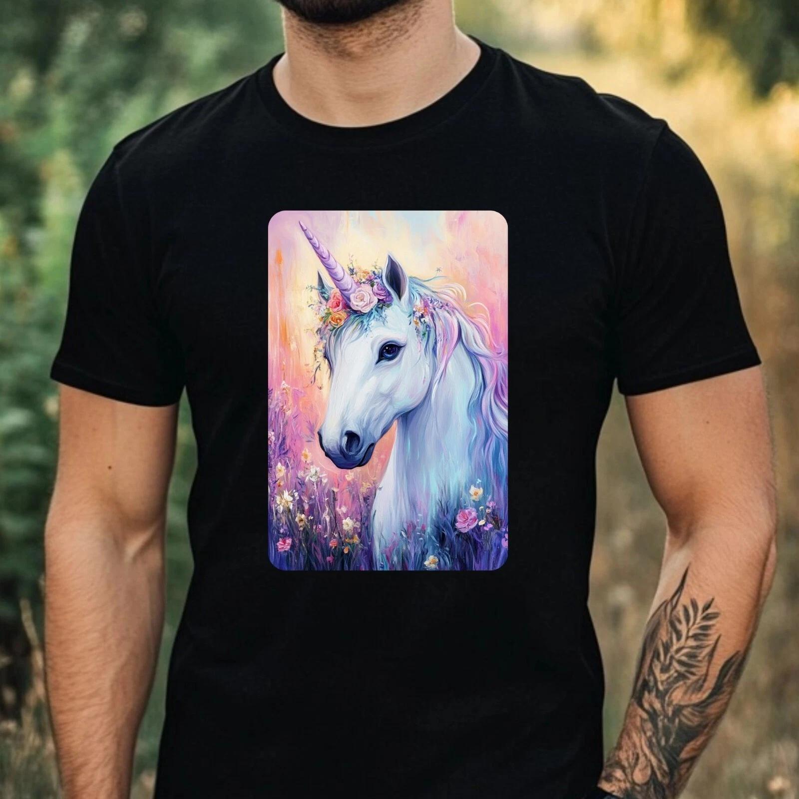 T-Shirt Herren Einhorn Portrait Motiv Baumwolle Größe XS bis 5XL M