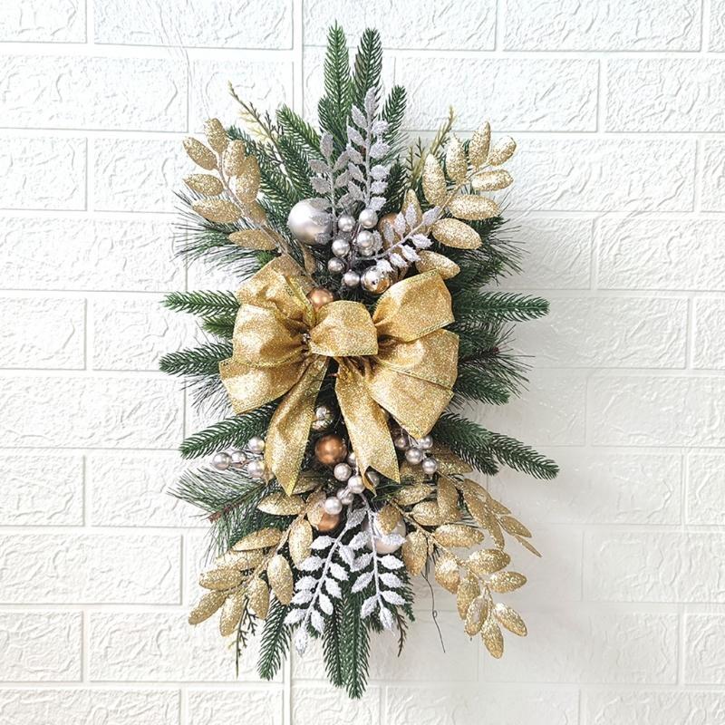 Christmas Wreath Hanging Garland Rattan Bow Front Door Staircase Garden Xmas