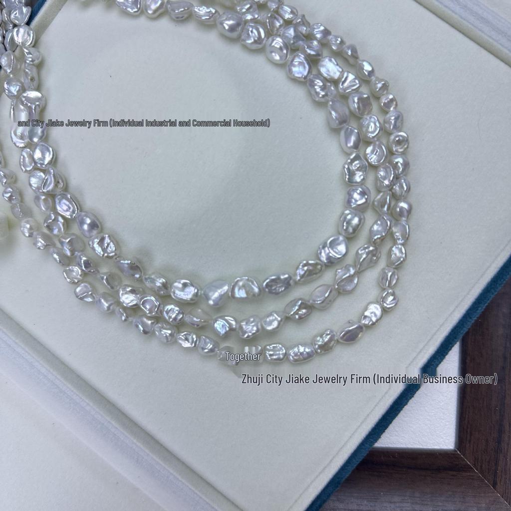 Colar de Pérolas Barrocas com Brilho Azul Prateado: Corrente de Contas Semi-acabada com Pérolas Keshi de Água Doce Naturais 5-9mm